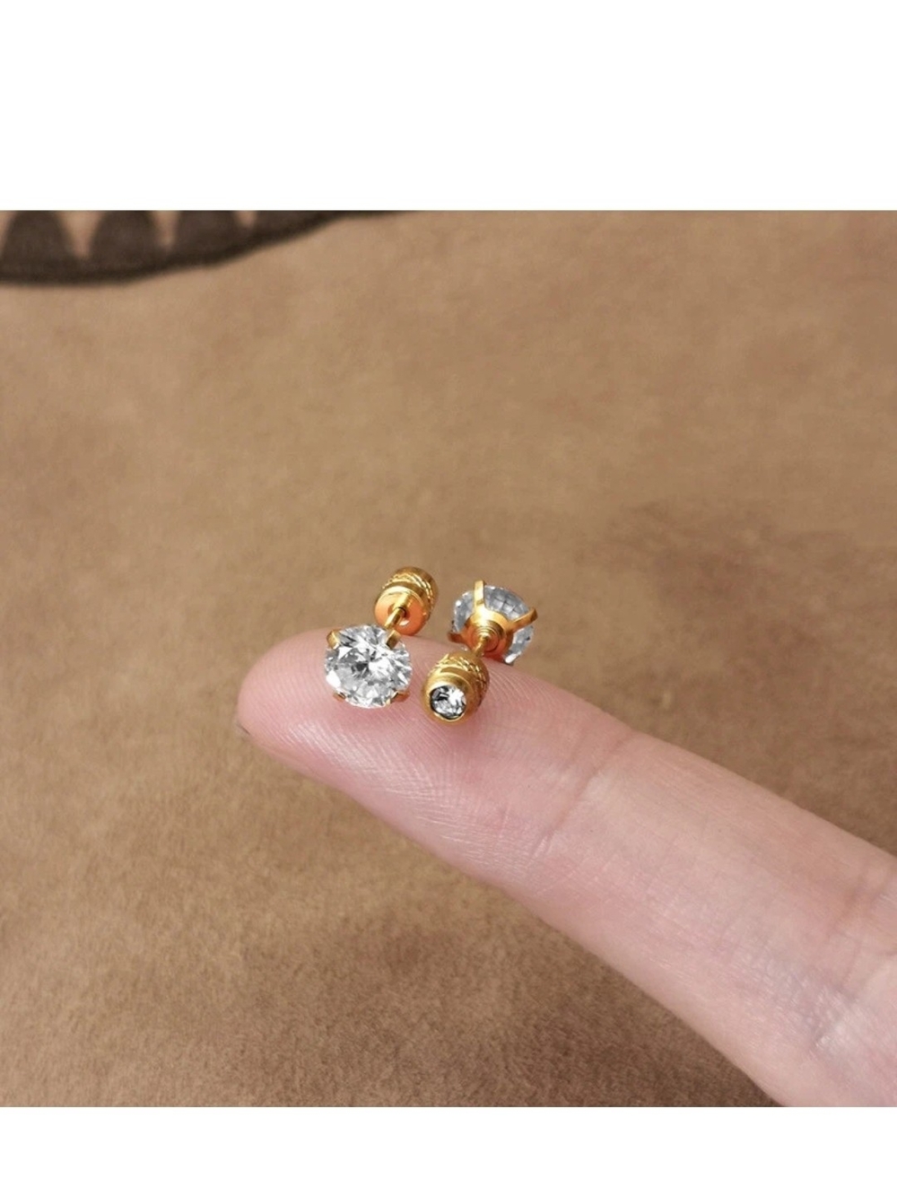 Gold Crystal Stud Earrings - Sparkling Clear Stone